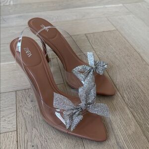 Zara Women's Transparent Heels with Silver Bows